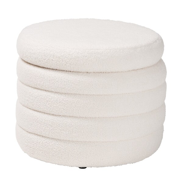 Tabitha Modern And Contemporary Ivory Boucle Upholstered Storage Ottoman